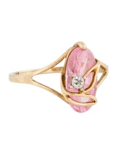 Pre-owned Ring 10k Cubic Zirconia & Diamond Cocktail  In Multi