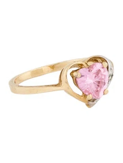 Pre-owned Ring 10k Cubic Zirconia & Diamond Heart  In Multi
