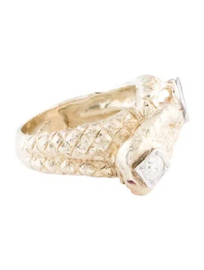 Pre-owned Ring 10k Diamond & Synthetic Ruby Snake Cocktail  In Multi