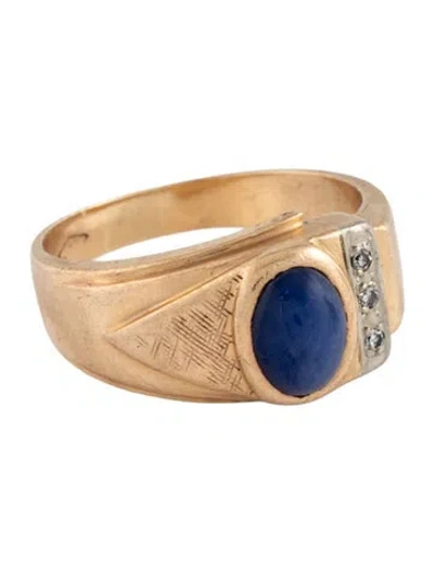 Pre-owned Ring 10k Diamond & Synthetic Star Sapphire Band  In Multicolor