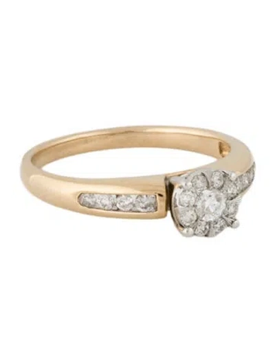 Pre-owned Ring 10k Diamond Cluster Engagement  In Multicolor