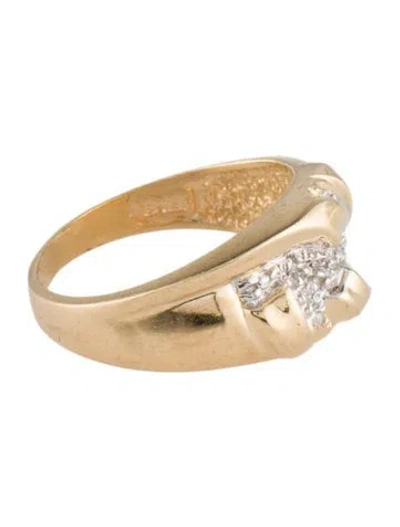 Pre-owned Ring 10k Diamond Textured Band  In Multi
