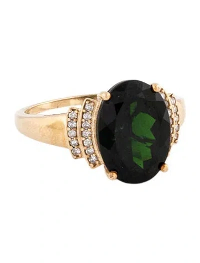 Pre-owned Ring 10k Diopside And Diamond Cocktail  In Multicolor