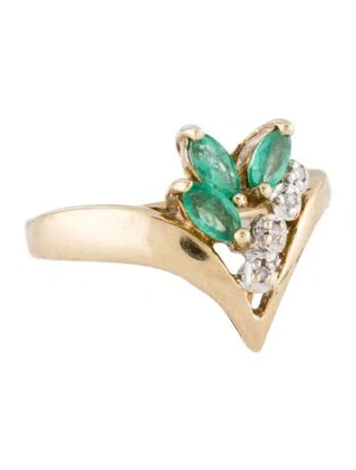 Pre-owned Ring 10k Emerald & Diamond Cocktail  In Multi