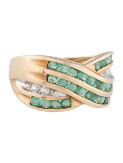 Pre-owned Ring 10k Emerald & Diamond Cocktail  In Multi