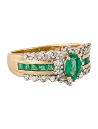Pre-owned Ring 10k Emerald & Diamond Cocktail  In Multicolor