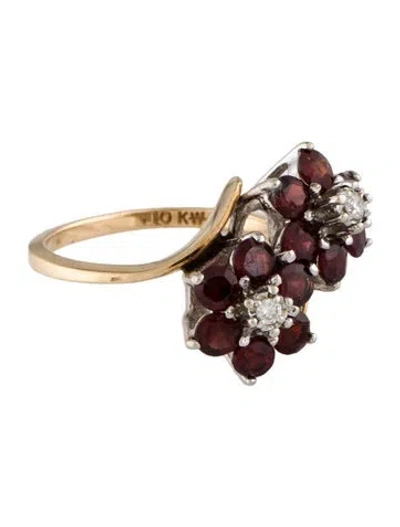 Pre-owned Ring 10k Garnet & Diamond Bypass Cluster  In Multi