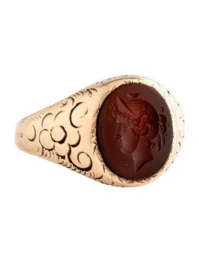 Pre-owned Ring 10k Glass Intaglio Signet  In Brown