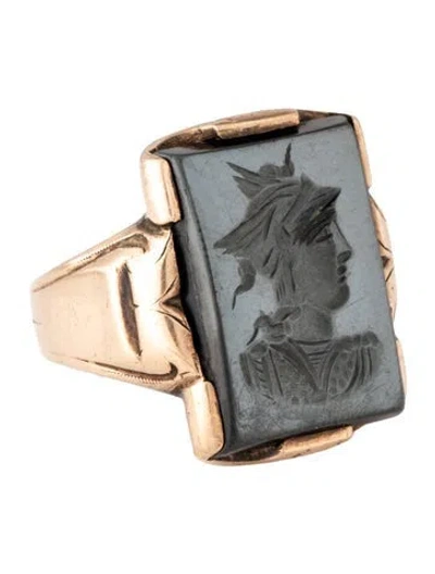 Pre-owned Ring 10k Hematite Cameo Cocktail  In Multicolor