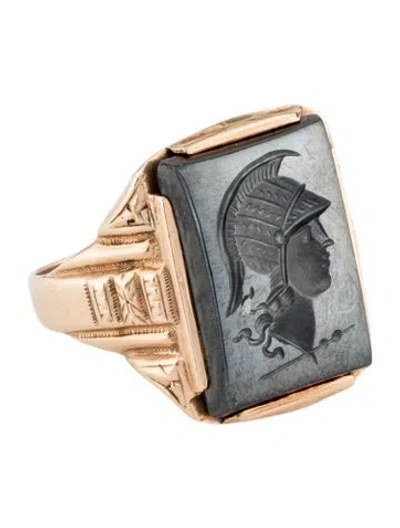 Pre-owned Ring 10k Hematite Centurion Intaglio Signet  In Multi