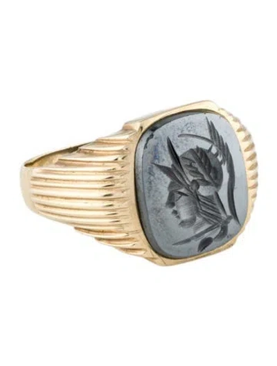 Pre-owned Ring 10k Hematite Centurion Intaglio Signet  In Multi