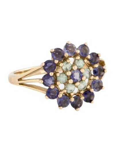 Pre-owned Ring 10k Iolite & Sapphire Cluster Cocktail  In Multi