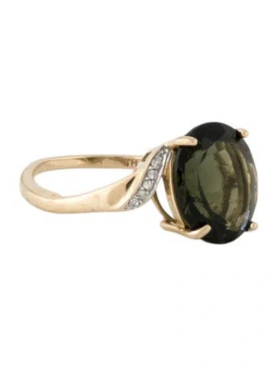 Pre-owned Ring 10k Moldavite & Diamond Cocktail  In Multicolor