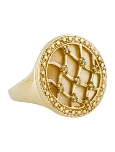 Pre-owned Ring 10k Mother-of-pearl & Diamond Lattice Cocktail  In Multi