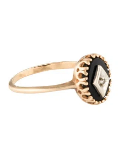 Pre-owned Ring 10k Onyx & Diamond Cocktail  In Multi