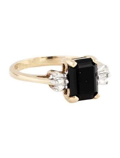 Pre-owned Ring 10k Onyx & Diamond Cocktail  In Multicolor