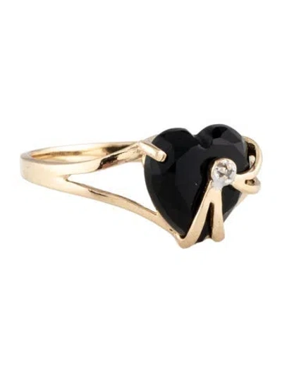 Pre-owned Ring 10k Onyx & Diamond Heart  In Multi