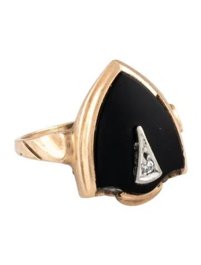 Pre-owned Ring 10k Onyx & Diamond Shield  In Multi