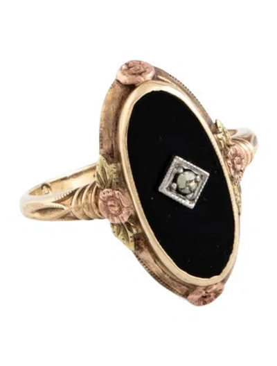 Pre-owned Ring 10k Onyx & Marcasite Cocktail  In Multicolor