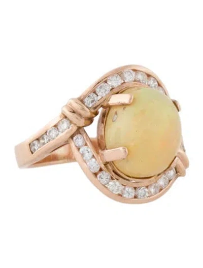 Pre-owned Ring 10k Opal & Diamond Cocktail  In Multi