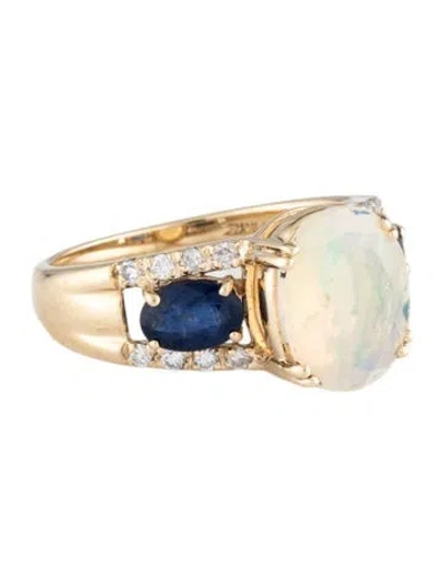 Pre-owned Ring 10k Opal, Sapphire & Diamond Cocktail  In Multicolor