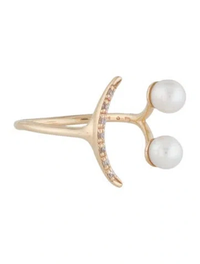 Pre-owned Ring 10k Pearl & Cubic Zirconia Cocktail  In Multi
