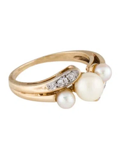 Pre-owned Ring 10k Pearl & Cubic Zirconia Cocktail  In Multi