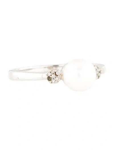 Pre-owned Ring 10k Pearl & Diamond Cocktail  In Multi