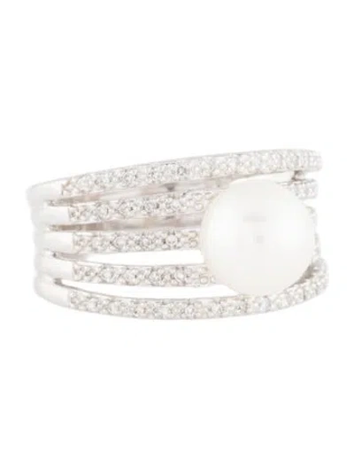Pre-owned Ring 10k Pearl & Diamond Cocktail  In Multi