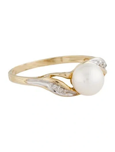 Pre-owned Ring 10k Pearl & Diamond Cocktail  In Multi