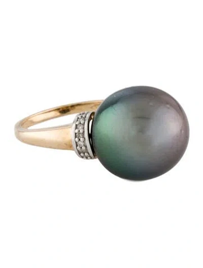 Pre-owned Ring 10k Pearl & Diamond  In Multi