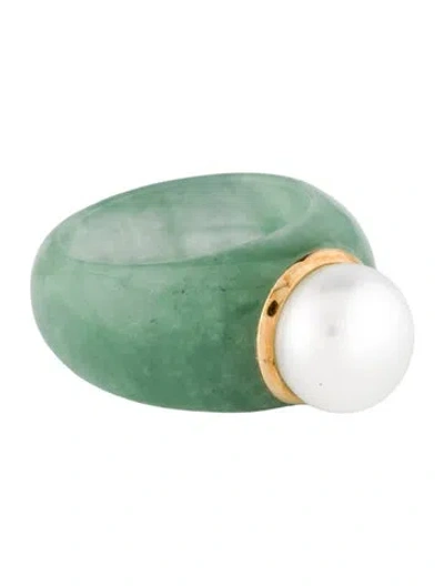 Pre-owned Ring 10k Pearl & Dyed Jadeite Cocktail  In Multi