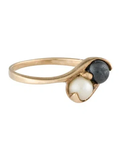 Pre-owned Ring 10k Pearl & Hematite  In Multi
