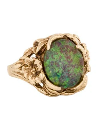 Pre-owned Ring 10k Quartz & Opal Doublet Floral Cocktail  In Multi