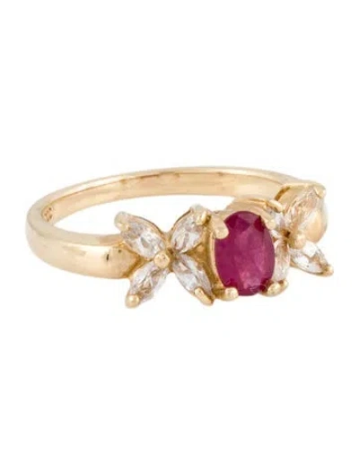 Pre-owned Ring 10k Ruby & Cubic Zirconia Cocktail  In Multi