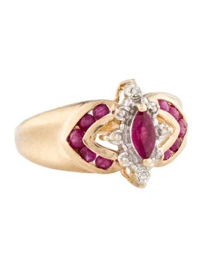 Pre-owned Ring 10k Ruby & Diamond Cocktail  In Multi