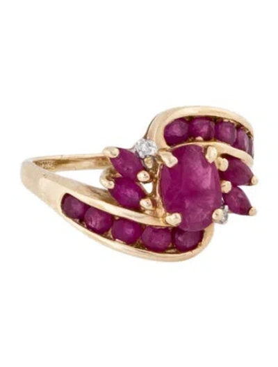 Pre-owned Ring 10k Ruby & Diamond Cocktail  In Multi
