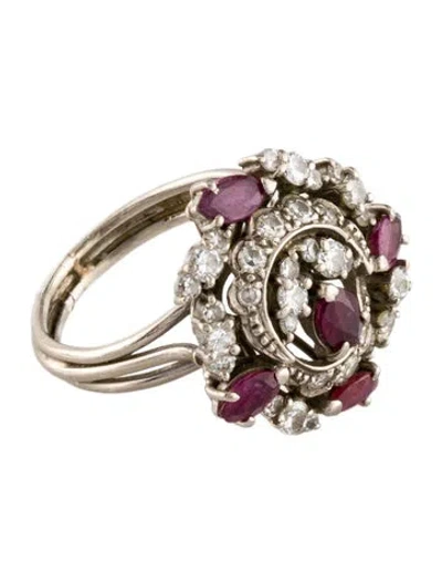 Pre-owned Ring 10k Ruby & Diamond Cocktail  In Multi