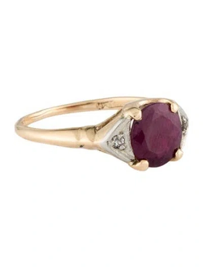 Pre-owned Ring 10k Ruby & Diamond Cocktail  In Multi