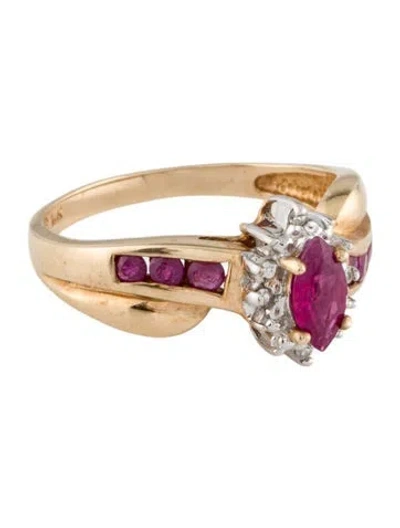 Pre-owned Ring 10k Ruby & Diamond Cocktail  In Multi