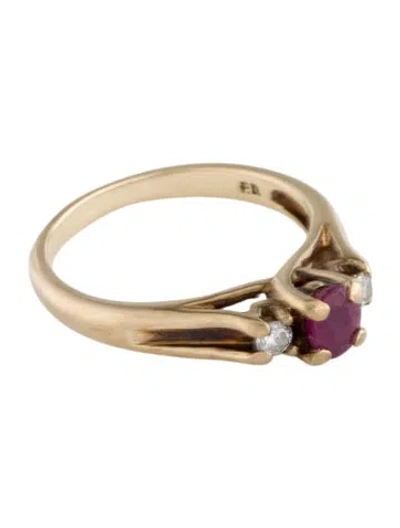 Pre-owned Ring 10k Ruby & Diamond Cocktail  In Multi