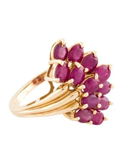 Pre-owned Ring 10k Ruby Cluster Cocktail  In Multi