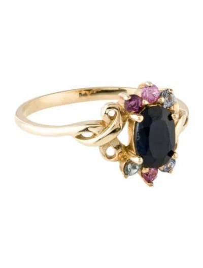 Pre-owned Ring 10k Sapphire & Ruby Cocktail  In Multi