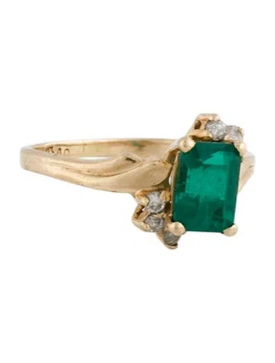 Pre-owned Ring 10k Synthetic Emerald & Diamond Cocktail  In Multi
