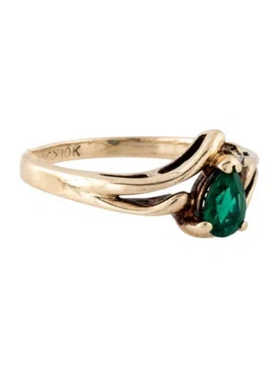 Pre-owned Ring 10k Synthetic Emerald & Diamond Cocktail  In Multicolor
