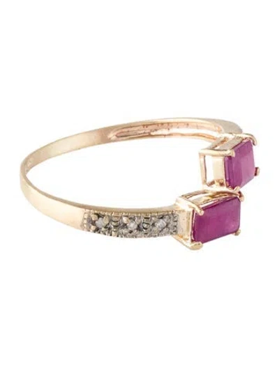 Pre-owned Ring 10k Synthetic Ruby & Diamond Bypass  In Multi