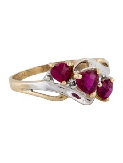 Pre-owned Ring 10k Synthetic Ruby & Diamond Cocktail  In Multi