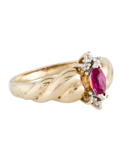 Pre-owned Ring 10k Synthetic Ruby & Diamond Cocktail  In Multi