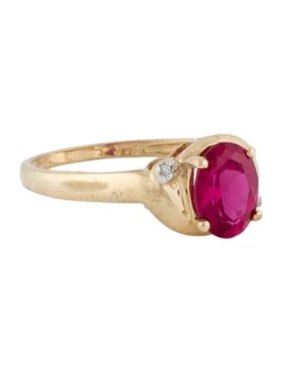 Pre-owned Ring 10k Synthetic Ruby & Diamond Cocktail  In Multi