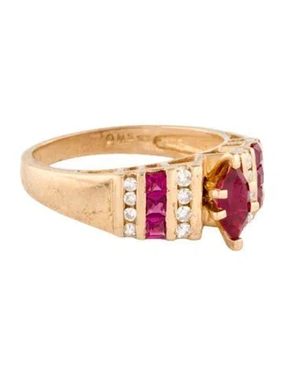 Pre-owned Ring 10k Synthetic Ruby & Diamond Cocktail  In Multi